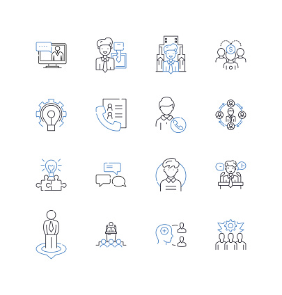 Profession career outline icons collection. Lawyer, Doctor, Engineer, Teacher, Accountant, Architect, Nurse vector and illustration concept set. Researcher,Journalist linear signs and symbols
