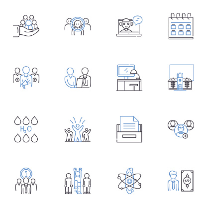 Preparations and rehearsals outline icons collection. Planning, Coordination, Logistics, Rehearsal, Practice, Preparation, Organization vector and illustration concept set. Timing,Synchronization linear signs and symbols