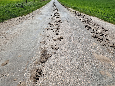 Dirty road on the highway in Dessau Rosslau, Saxony-Anhalt, Germany 2023