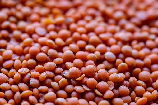macro shot of peeled red lentils