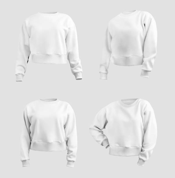 Mockup of women's white crop top sweatshirt, canvas bella 3D rendering, front view, for design, brand. Set