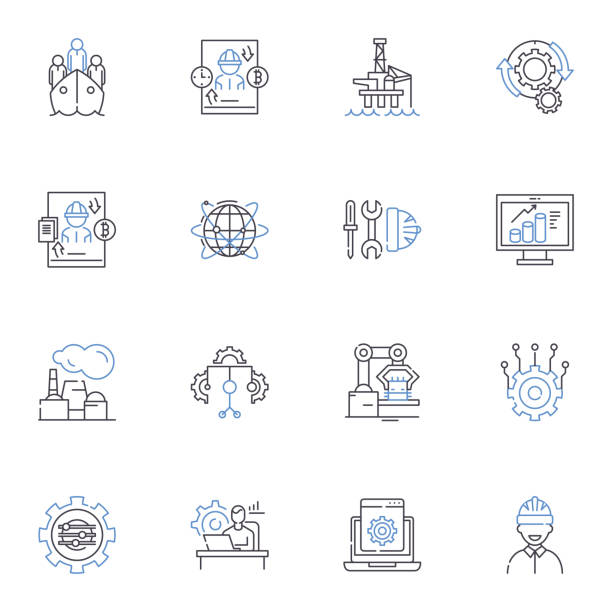 Mechanical Engineering line icons collection. Kinematics, Robotics, Dynamics, Thermodynamics, Automation, Solids, Fluids vector and linear illustration. CAD,Manufacturing,Control outline signs set Mechanical Engineering outline icons collection. Kinematics, Robotics, Dynamics, Thermodynamics, Automation, Solids, Fluids vector and illustration concept set. Manufacturing,Control linear signs and symbols kinematics stock illustrations