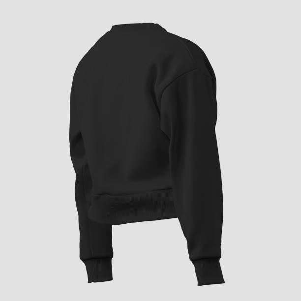 istock Black crop sweatshirt template 3D rendering, canvas bella shirt, female longsleeve, back view, isolated on background. 1485969639