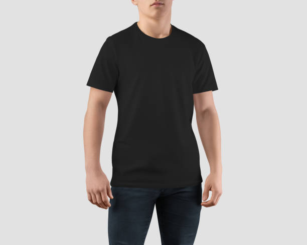 istock Black t-shirt mockup on athletic guy, empty clothes for design, pattern, brand, front view. 1485969696