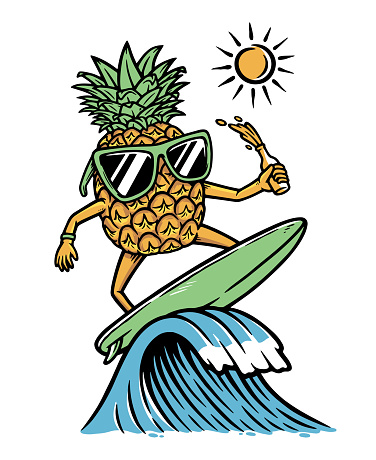 pineapple is surfing in the sea