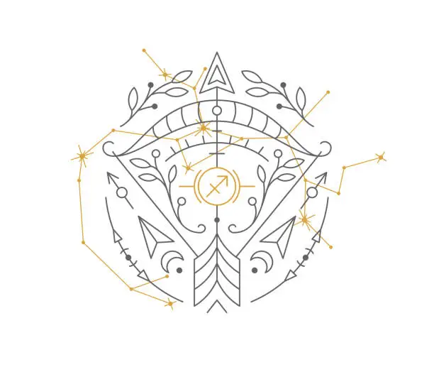 Vector illustration of Sagittarius astrological symbol with Zodiac constellation, connected stars