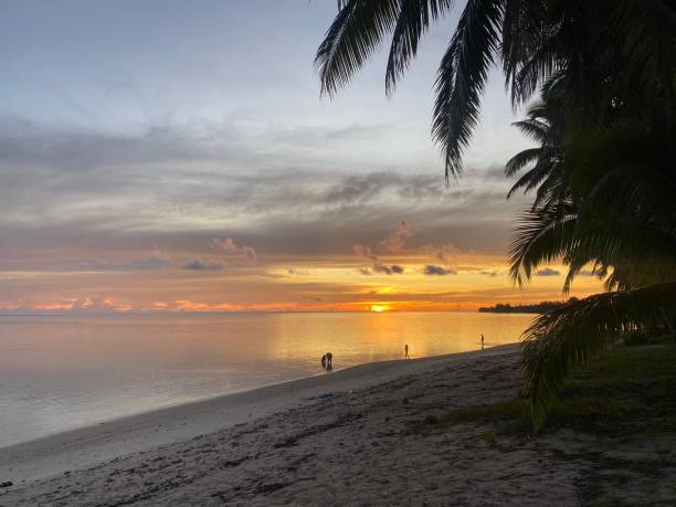istock Vibrant sunset on beach in Rarotonga 1485975309