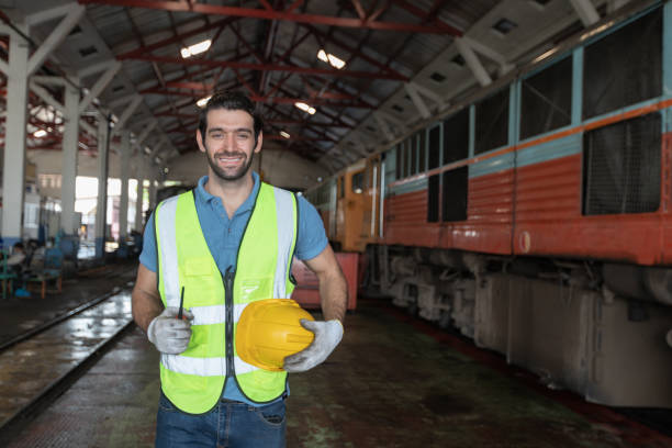 istock Engineer train Inspect the train's diesel engine, railway track in depot of train 1485975901