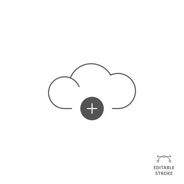 Vector illustration of Add to Cloud Computing Flat Line Icon with Editable Stroke. The Icon is suitable for web design, mobile apps, UI, UX, and GUI design.