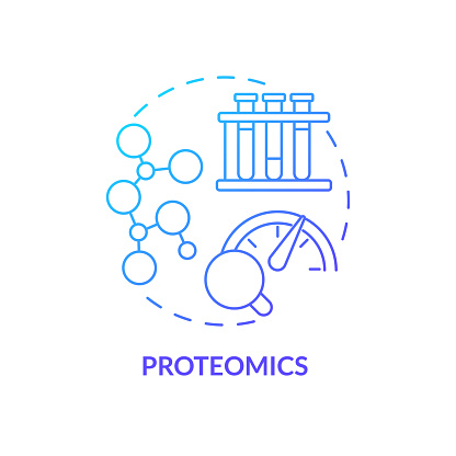 Proteomics blue gradient concept icon. Patient proteins studying. Diagnostics in precision medicine. Technological advance abstract idea thin line illustration. Isolated outline drawing