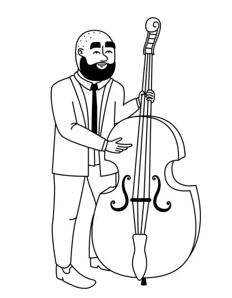 Vector illustration of Man playing double bass.