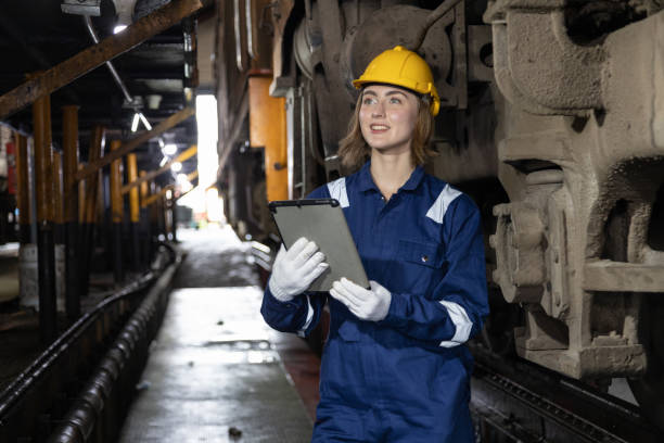 istock Engineer train Inspect the train's diesel engine, railway track in depot of train 1485976122