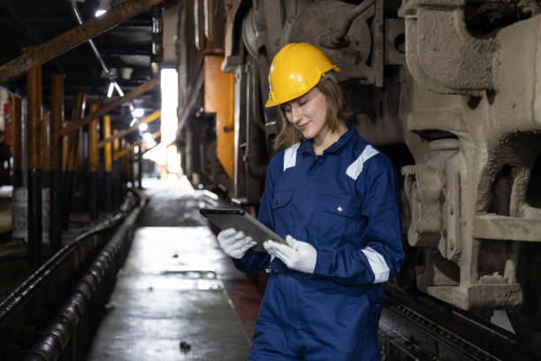 istock Engineer train Inspect the train's diesel engine, railway track in depot of train 1485976557
