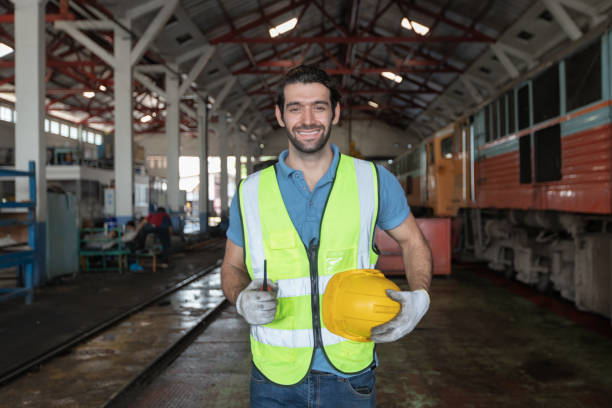 istock Engineer train Inspect the train's diesel engine, railway track in depot of train 1485976644