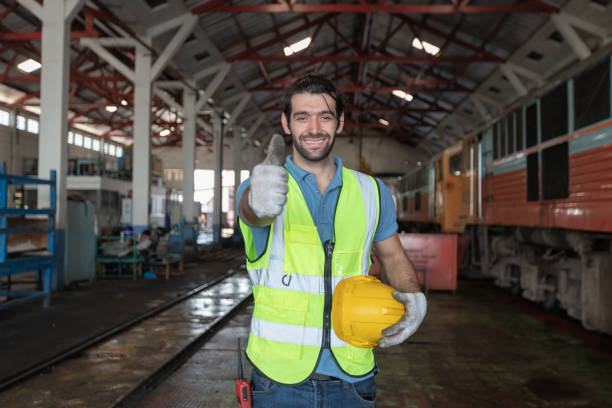 istock Engineer train Inspect the train's diesel engine, railway track in depot of train 1485977816