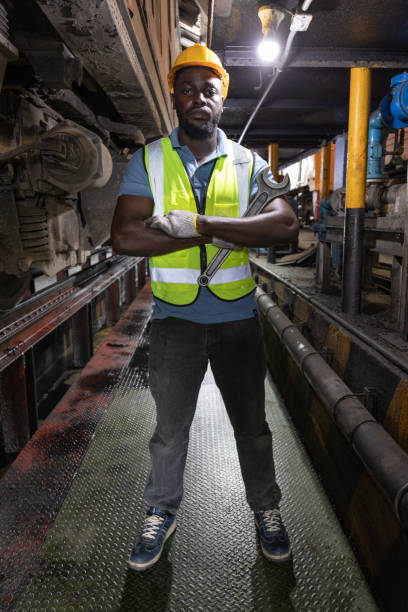 istock Engineer train Inspect the train's diesel engine, railway track in depot of train 1485978570