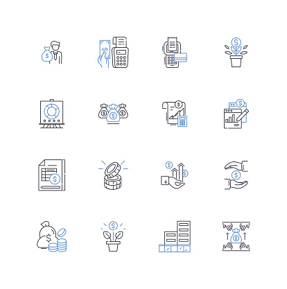 Interest rates outline icons collection. Yield, Coupon, Federal, Mtary, Market, Inflation, Prime vector and illustration concept set. Real,Fixed linear signs and symbols