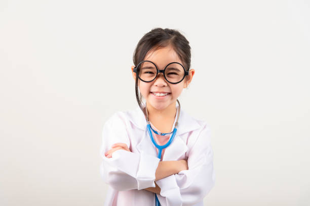istock Asia little girl playing doctor isolated on white 1485985196
