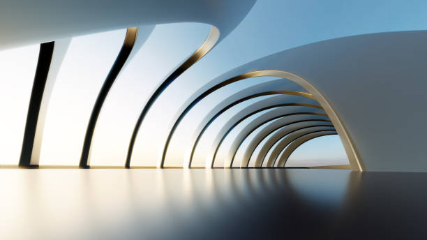 3d render of abstract futuristic architecture with empty concrete floor.