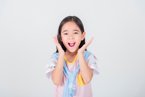 Image of Asian child posing on white  background