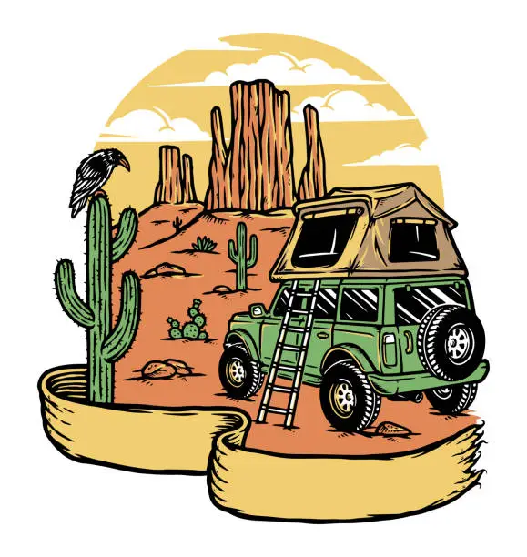 Vector illustration of travel and camp in the desert