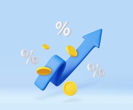 3d arrow of money rising trend Interest percentage increase, deposit. Excellent investing business graph on background. investment solution . 3d rendering. Vector illustration