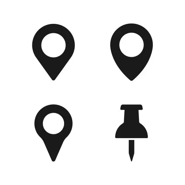 Vector illustration of Location and Map Pin Icon Set Vector Design on White Background.