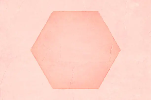 Vector illustration of Light pale pastel pink or peach coloured monochrome grunge textured faded weathered smudged horizontal vector backgrounds with one big large faint hexagon shape in the centre