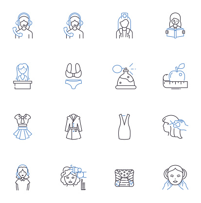 Grannies outline icons collection. Wisdom, Age, Experience, Love, Grandmother, Kindness, Matron vector and illustration concept set. Legacy,Memories linear signs and symbols