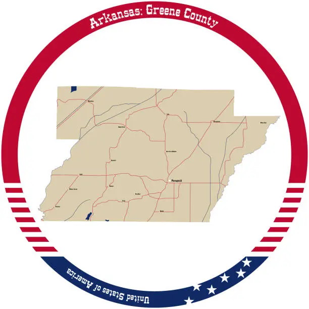 Vector illustration of Map of Greene County in Arkansas, USA.