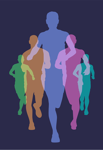 Colourful silhouettes of Male runners. Running, Race, compete, men, sprint, fitness, Running, running club, athlete, Marathon