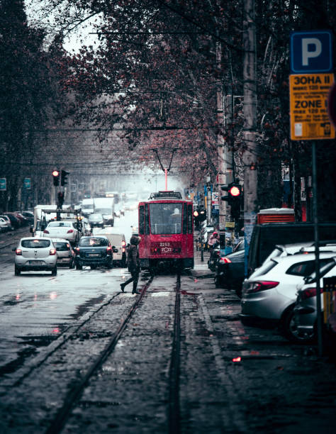 Scenes from everyday street life in Belgrade on a snowy winter day.  Belgrade, Serbia - January  22, 2019.