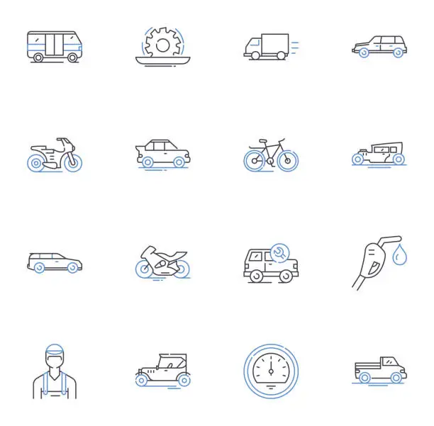 Vector illustration of Passenger transport line icons collection. Shuttle, Bus, Taxi, Train, Subway, Tram, Trolleybus vector and linear illustration. Ferry,Airplane,Helicopter outline signs set