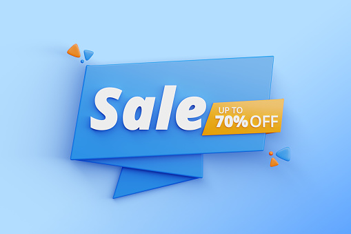Sale banner shopping day promotion offer 70% discount tag special label 3d background
