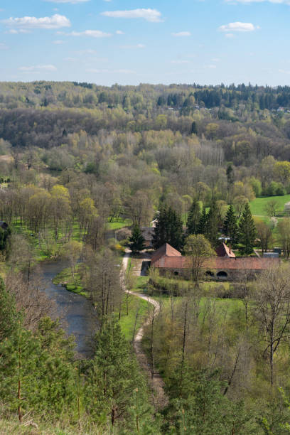 istock Beautiful river view from above. Blue sky and green enviroment at aerly spring 1486002968