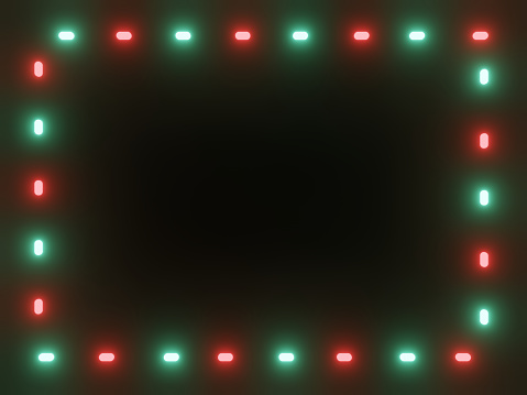 Abstract red and green neon glow-in-the-dark background image with copy space at the center, 3D Rendering
