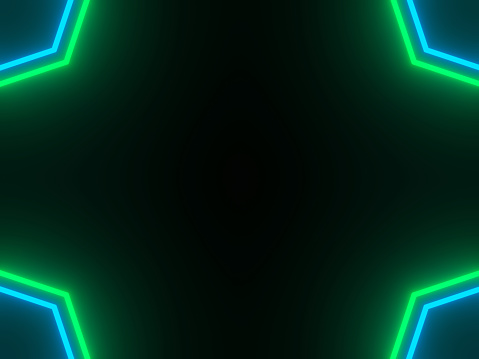 Abstract Blue and green neon glow-in-the-dark background image with copy space at the center, 3D Rendering