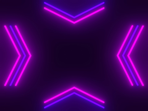 Abstract Blue and pink neon glow-in-the-dark background image with copy space at the center, 3D Rendering
