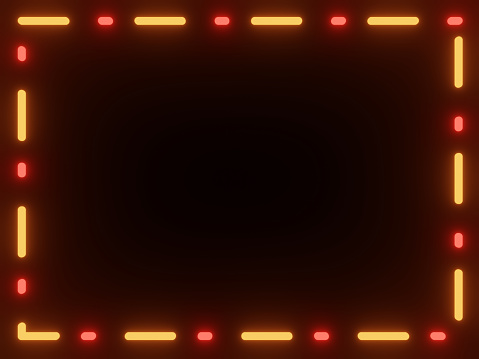 Abstract red and yellow neon glow-in-the-dark background image with copy space at the center, 3D Rendering