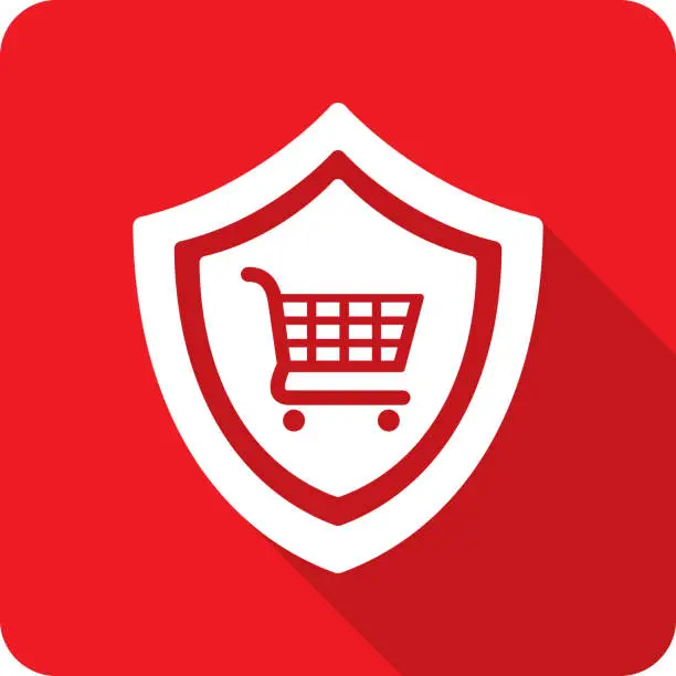 Vector illustration of Shield Shopping Cart Icon Silhouette 2
