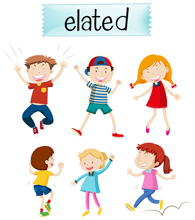 English vocabulary adjective word with cartoon characters illustration