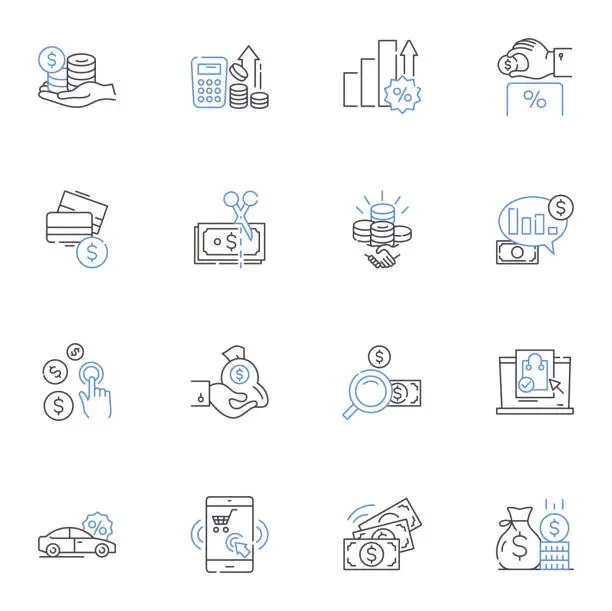 Vector illustration of Offerings line icons collection. Products, Services, Solutions, Packages, Deals, Bundles, Programs vector and linear illustration. Proposals,Options,Opportunities outline signs set