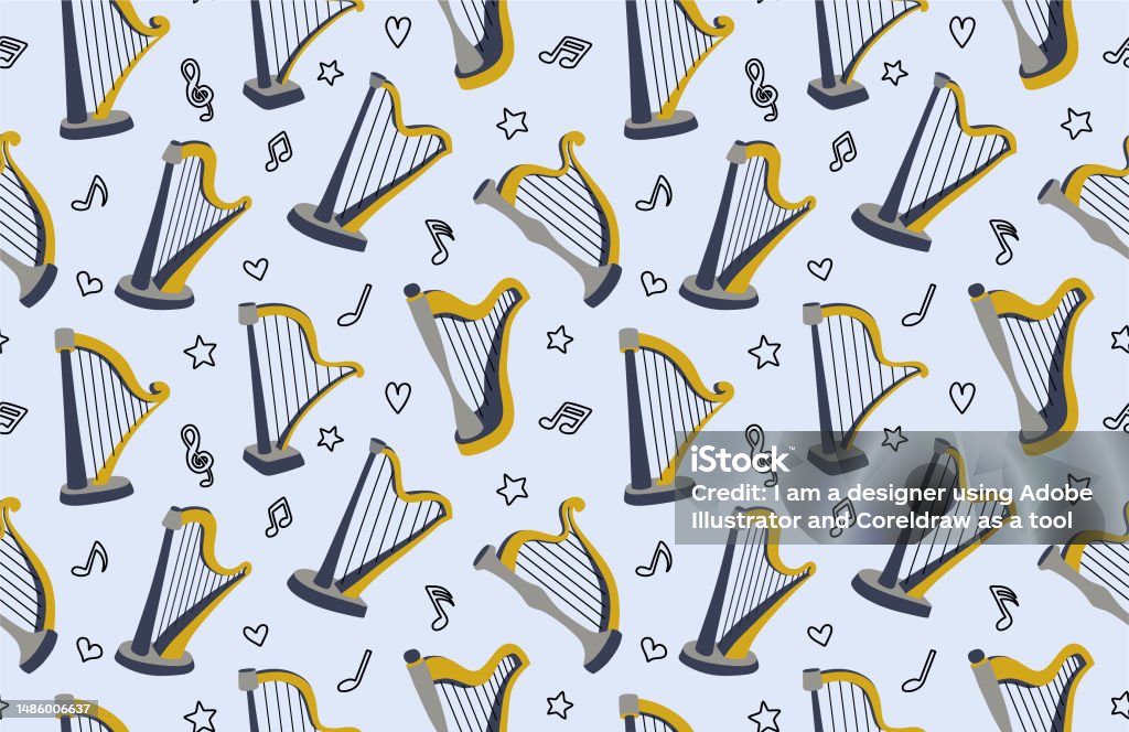 Simple Harp Pattern Harp Seamless Pattern Vector Illustration Stock Illustration - Download ...