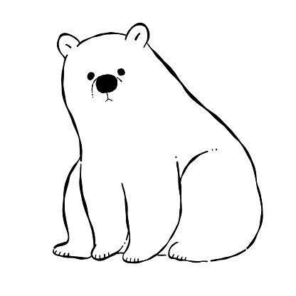 Hand-drawn line art illustration of a sitting polar bear