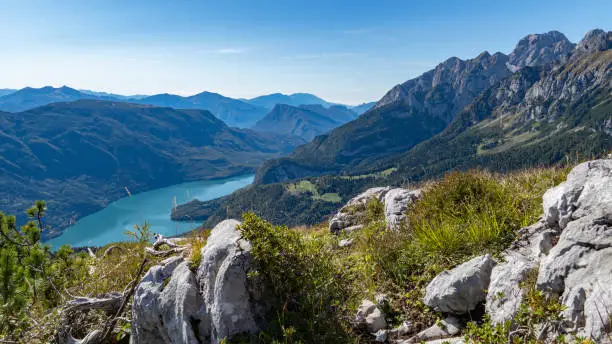 Beautiful landscape and views in the Brenta Dolomites range near lake Molveno in the Italian Alps