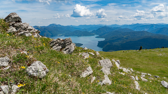 Lake Walchen as seen from the Simetsberg mountain in the Bavarian Alps