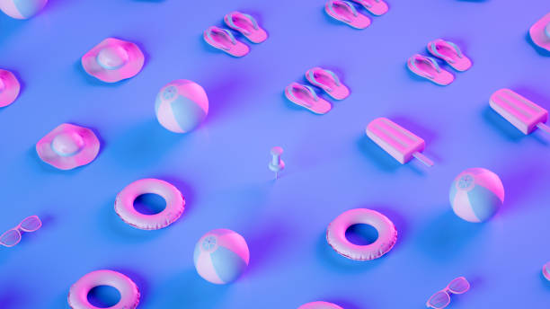 istock Summer holiday travel background isometric view neon lighting background 1486013550