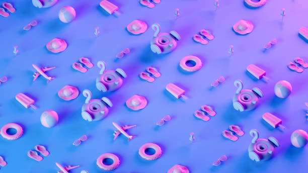 istock Summer holiday travel background isometric view neon lighting background 1486013577