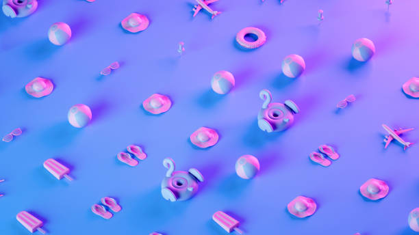 istock Summer holiday travel background isometric view neon lighting background 1486013605