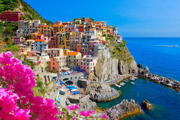 Picturesque village of Manarola, Cinque Terre, Italy stock photo